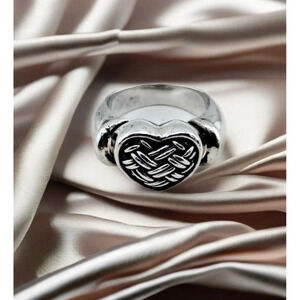 BRIGHTON Heart Basket Weave Repousse Band Ring Size 6 Sterling Silver 12 Grams
